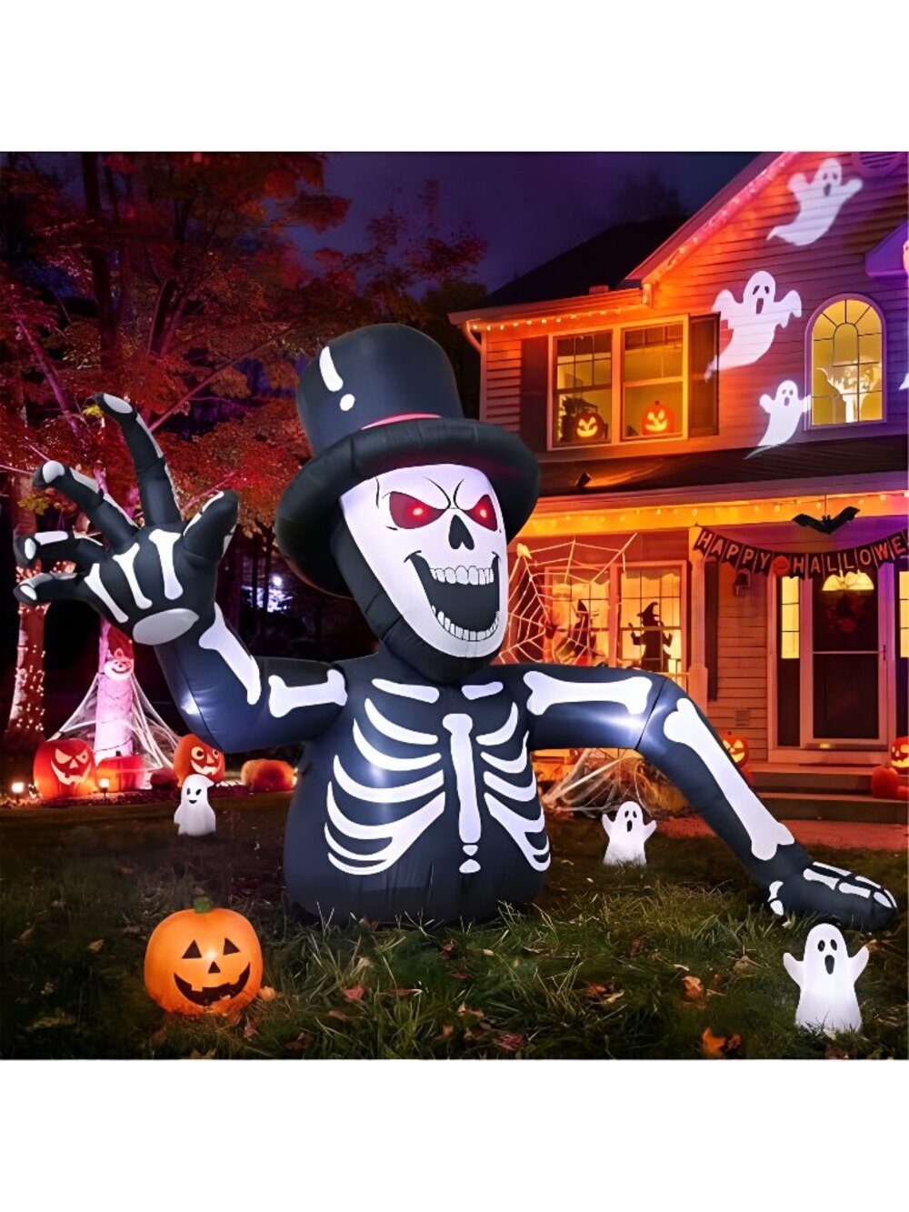 10FT Giant Led Lighted Halloween Inflatables Skeleton for Roof Garden